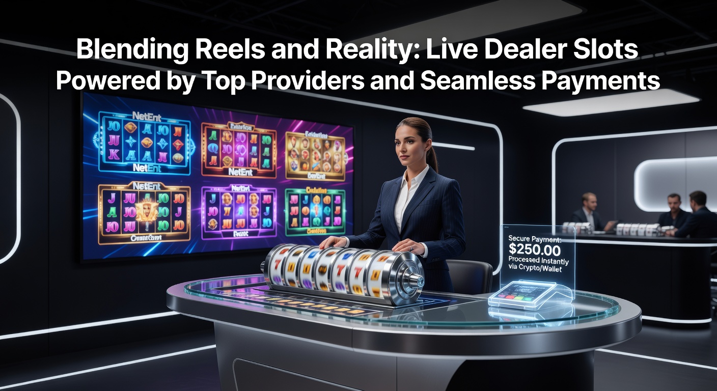 Nahtlose Zahlungsoberfläche neben Live-Slot-Stream mit Wallet-Icons für Instant-Transfers und Dealer im Hintergrund