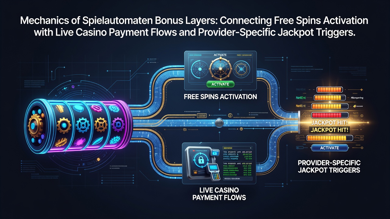 Illustration der Bonus-Schichten in Spielautomaten mit Free-Spins-Aktivierung und Zahlungsflüssen